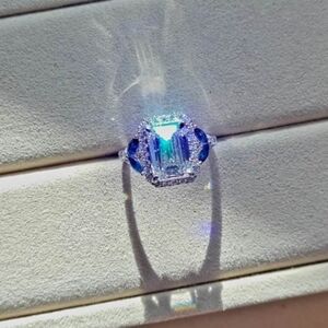 Solid 14k gold 3ct F VS2 lab emerald cut diamond ring with side lab diamond